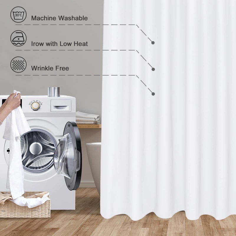 EurCross Extra Wide Fabric Shower Curtain Liner 96W x 72L, Waterproof Medium Weight White Cloth Shower Curtain for Bathroom, Weighted Bottom Machine Washable - Image 4